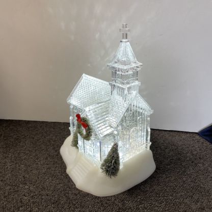 Lighted LED Shimmer Christmas Country Church - Image 2